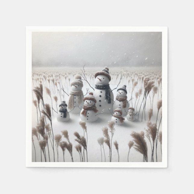 Snowman Family In Country Field Napkin (Front)