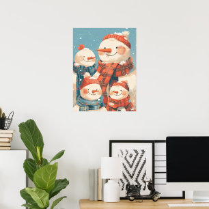 Snowman Family in Cozy Winter Poster
