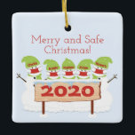 Snowman Family of Five Face Mask Christmas 2020 Ceramic Ornament<br><div class="desc">Snowman Family of Five Face Mask Christmas 2020
Merry and Safe Christmas
Personalize each snowman</div>