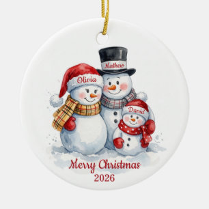 Snowman Family Of Three Christmas 2026 Ceramic Tree Decoration