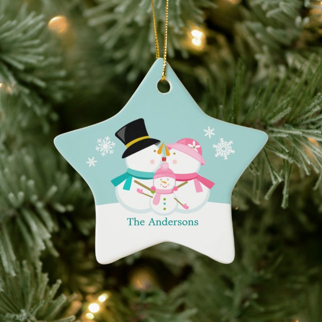 Snowman Family of Three Christmas Holidays Ceramic Tree Decoration (Tree)