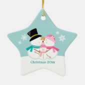 Snowman Family of Three Christmas Holidays Ceramic Tree Decoration (Back)