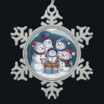 Snowman Family Snowflake Pewter Christmas Ornament<br><div class="desc">Snowman Family</div>