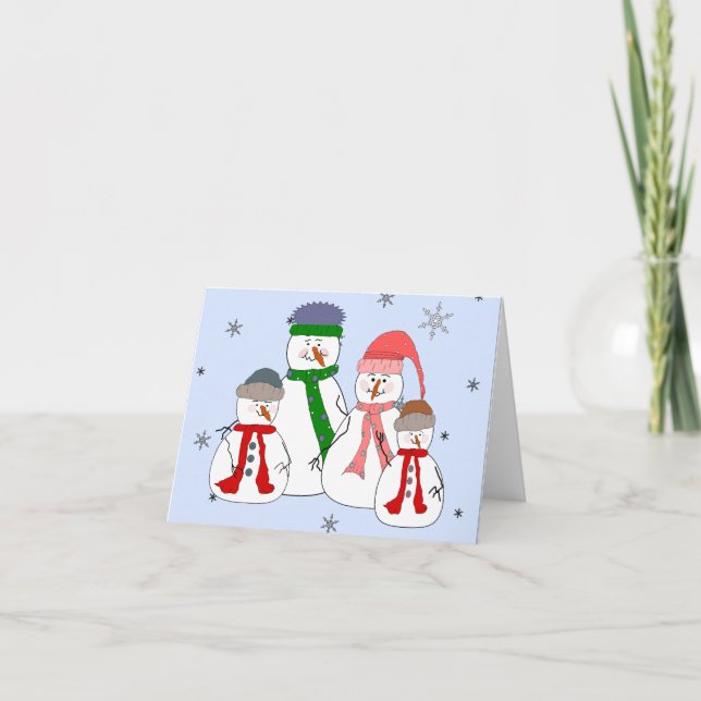 Snowman Family Snowmen Children Snow Whimsical Art Holiday Card (Front)