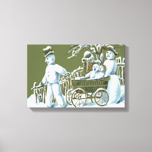 Snowman Family Walk Stroll Snow Canvas Print (Front)