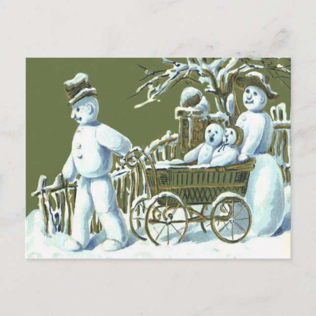 Snowman Family Walk Stroll Snow Postcard (Front)