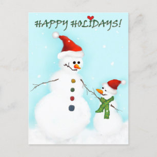 Snowman father and son holiday postcard