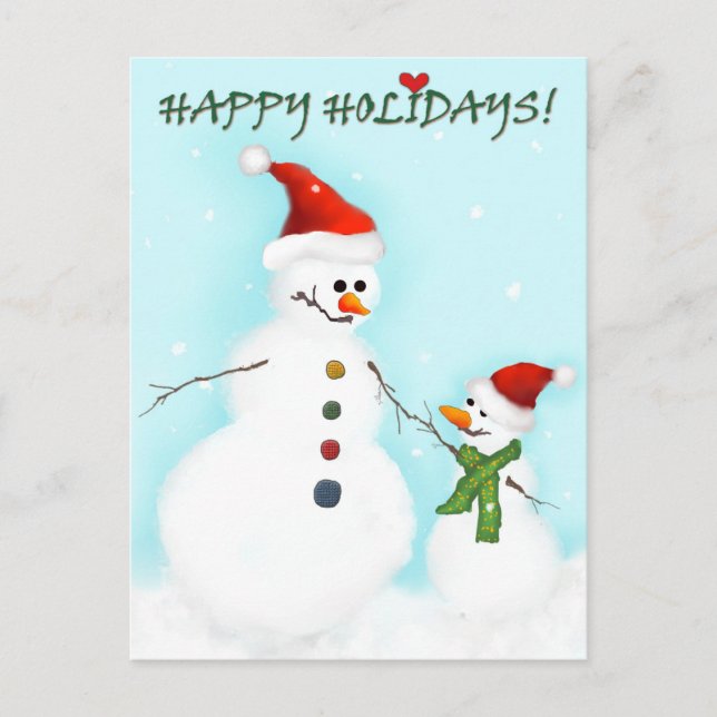 Snowman father and son holiday postcard (Front)