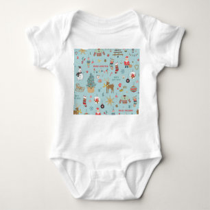 Snowman Fir-Tree Christmas Wrapping Pattern Baby Bodysuit