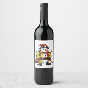 Snowman Firefighter Christmas 2026 Funny Holiday Wine Label