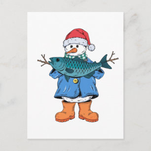 Snowman Fisherman Christmas 2026 Holiday Fishing Postcard