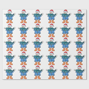 Snowman Fisherman Christmas 2026 Holiday Fishing Wrapping Paper