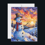 Snowman for Christmas<br><div class="desc">A detailed scene of a cheerful snowman standing proudly in a field, adorned with a cosy scarf and carrot nose, with a backdrop of a vibrant sunset casting warm, rosy glow across the snowy landscape. The rich palette blends warm oranges, deep reds, and soft purples in the sky, contrasting with...</div>