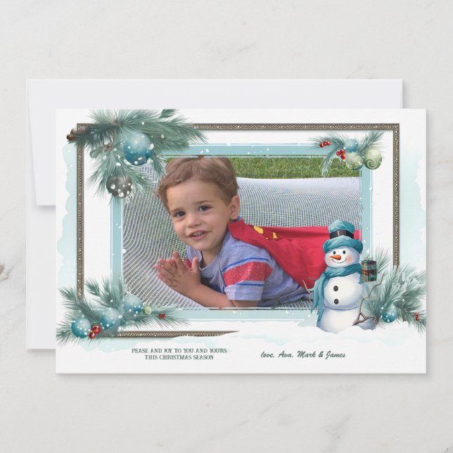 Snowman Frame Flat Holiday Card (Front)