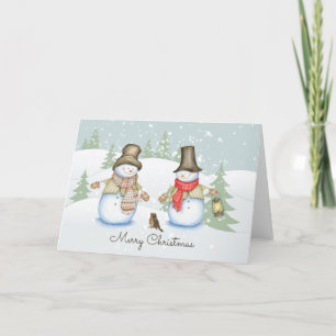 Snowman Friend Bird Merry Christmas Cute Holiday  Card