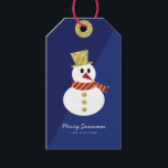 Snowman | Fun Christmas Blue & Gold Gift Tags<br><div class="desc">Simple Christmas blue & gold gift tag or bottle tag featuring snowman image and "Merry Snowmas" in fun and elegant typography. Customise with short greeting and sender's name. Mix and match with other designs in this series.</div>