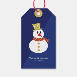 Snowman   Fun Christmas Blue & Gold Gift Tags