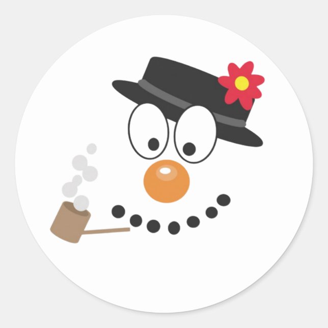 Snowman Funny Face Cute Novelty Christmas Gift Classic Round Sticker (Front)