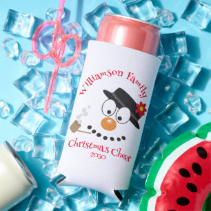 Snowman Funny Face Cute Novelty Christmas Seltzer Can Cooler