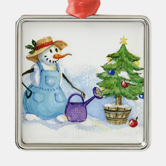 Snowman-gardener Metal Tree Decoration (Front)