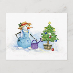 Snowman gardener postcard
