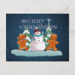 SNOWMAN & GINGERBREAD KIDS by SHARON SHARPE Postcard