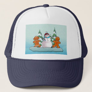 SNOWMAN & GINGERBREAD KIDS by SHARON SHARPE Trucker Hat