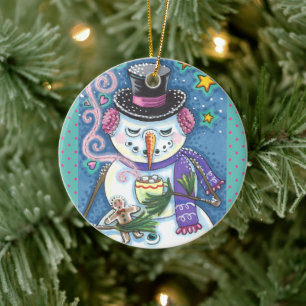 SNOWMAN, GINGERBREAD MAN & MUG OF HOT CHOCOLATE CERAMIC TREE DECORATION