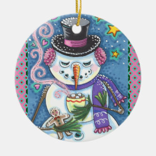 SNOWMAN, GINGERBREAD MAN & MUG OF HOT CHOCOLATE CERAMIC TREE DECORATION