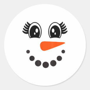 Snowman Girl Face For Girls Christmas Winter  Classic Round Sticker