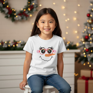 Snowman Girl Face With Glasses T-Shirt for Kids