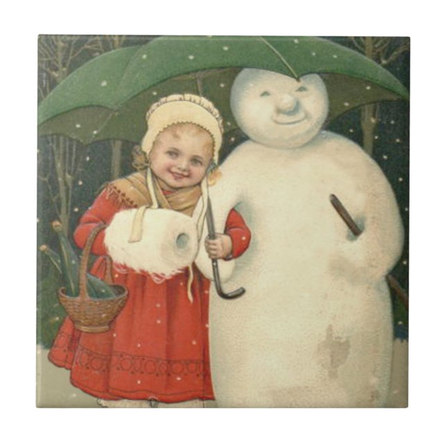 Snowman Girl Umbrella Snowfall Tile (Front)