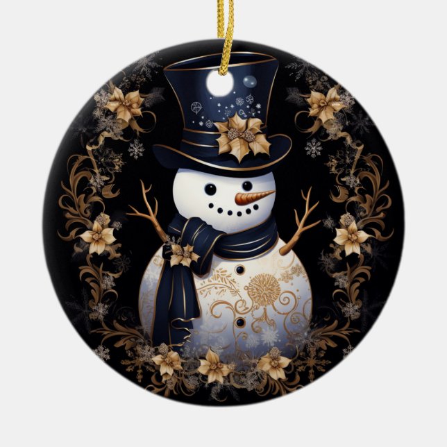Snowman Gold Flowers Ornament (Front)