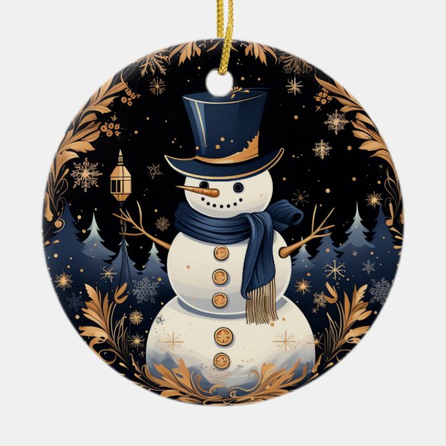 Snowman Gold Leaves Ornament (Front)