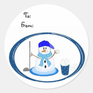 Snowman Golfer Classic Round Sticker