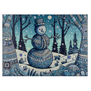 Snowman Gond Panting Cutting Board