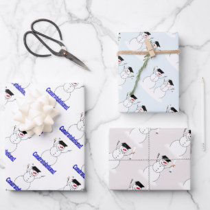 Snowman Graduation  Wrapping Paper Sheet