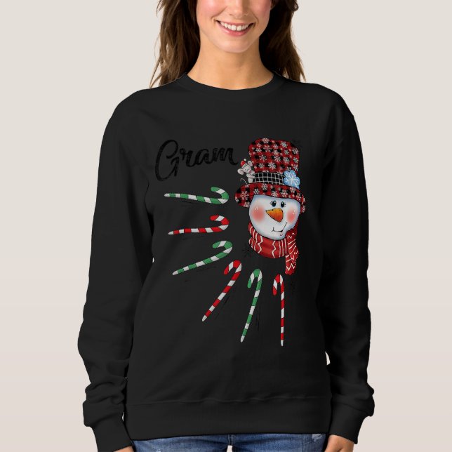 Snowman Gram Candy Cane Red Plaid Christmas Sweatshirt (Front)