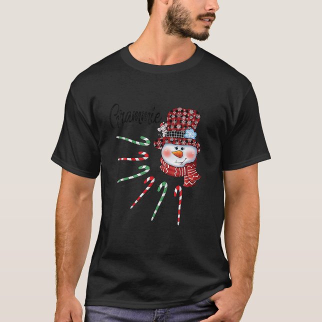 Snowman Grammie Candy Cane Red Plaid Christmas Gif T-Shirt (Front)