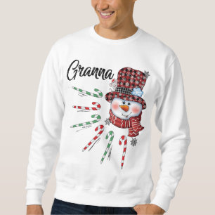 Snowman Granna Candy Cane Red Plaid Christmas Sweatshirt