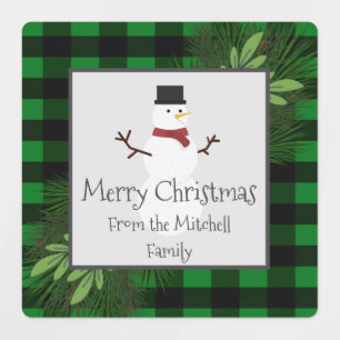 Snowman Green Buffalo Plaid Baking Labels
