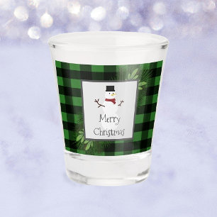 Snowman Green Buffalo Plaid Shot glass