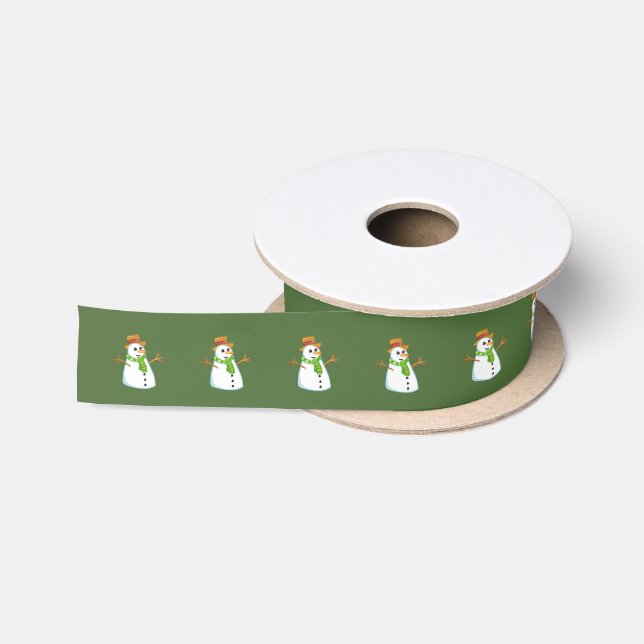 Snowman Green Satin Ribbon (Spool)