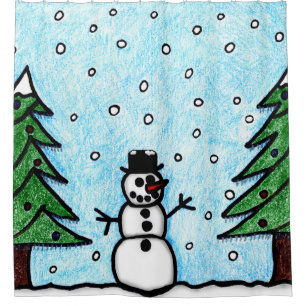 Snowman Greetings Shower Curtain