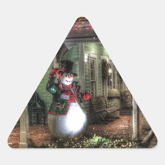 Snowman Greetings Triangle Sticker (Front)