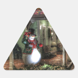 Snowman Greetings Triangle Sticker