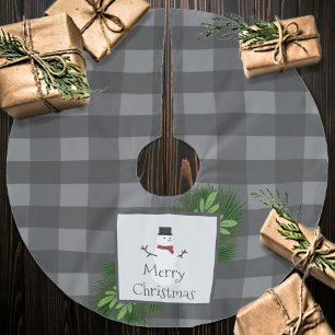 Snowman Grey Buffalo Plaid   Grey Brushed Polyester Tree Skirt