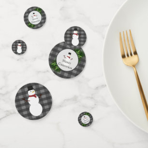 Snowman Grey Buffalo Plaid Table Confetti