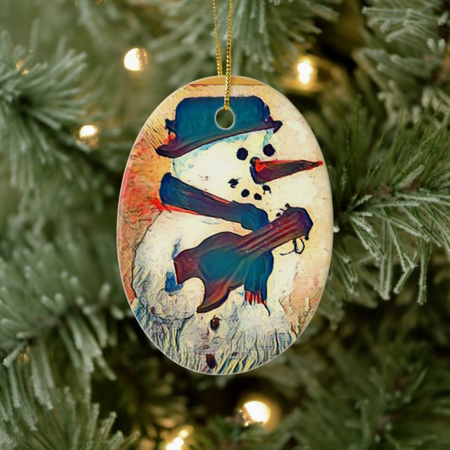 Snowman Guitar Personalized Ceramic Tree Decoration (Tree)