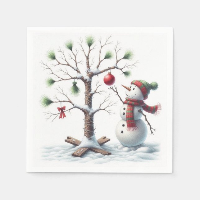 Snowman Hanging an Ornament Napkin  (Front)